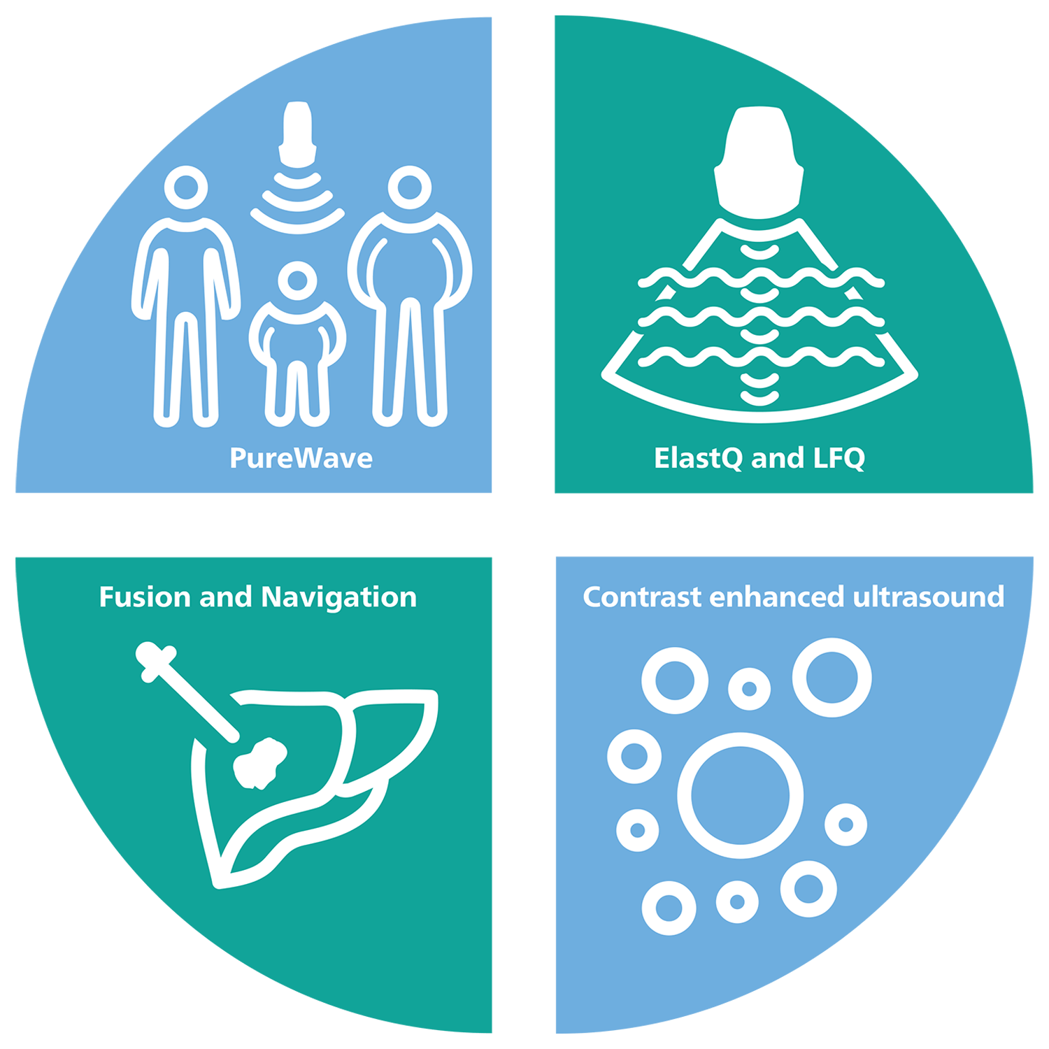 Blaues und gr&uuml;nes Diagramm der Eigenschaften des Leber-Ultraschallger&auml;ts