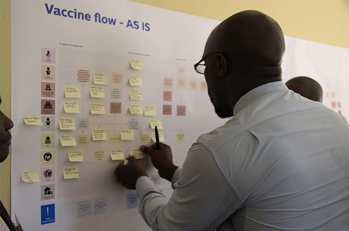 ein Mann, der auf ein Whiteboard schreibt