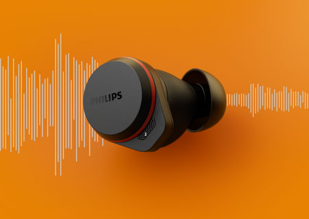 Grafik, die zeigt, wie das Noise Cancelling der Philips True Wireless Sportkopfh&ouml;rer funktioniert